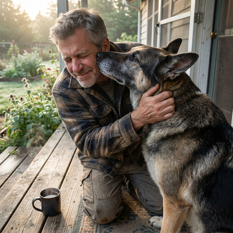 A caring owner helping a senior dog with gentle daily mobility support