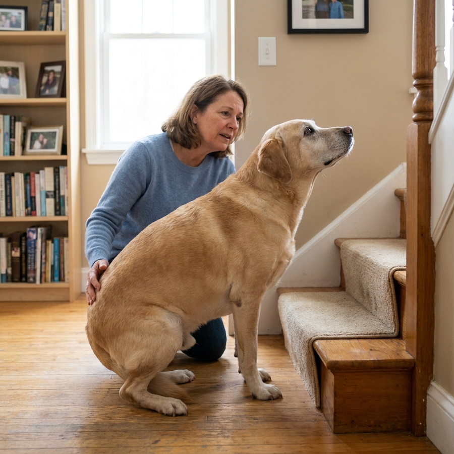 Dog receiving rear-leg support with the RisePaw sling